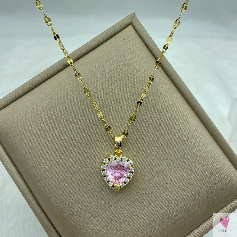 Gold Color Necklace for Women & Girls - Zircon Jewelry Pendant Necklace in Stainless Steel, Many Designs-Necklace-SWEET T 52