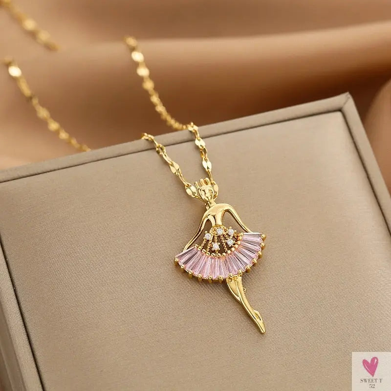 Gold Color Necklace for Women & Girls - Zircon Jewelry Pendant Necklace in Stainless Steel, Many Designs-Necklace-SWEET T 52