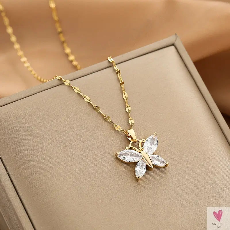 Gold Color Necklace for Women & Girls - Zircon Jewelry Pendant Necklace in Stainless Steel, Many Designs-Necklace-SWEET T 52