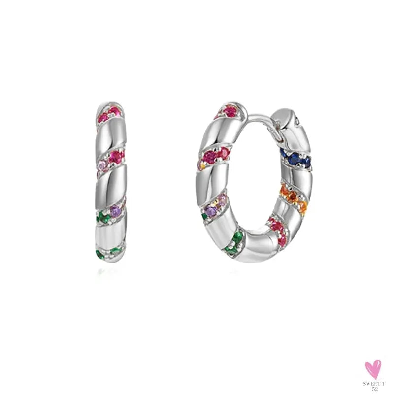 Gold Filled Stud Earrings For Women & Girls - Ear Cuffs, Colorful Zircon Dangle Hoop Earrings, Fashion, Party Jewelry-Earrings-SWEET T 52