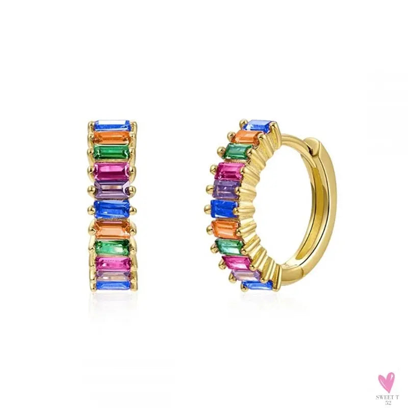Gold Filled Stud Earrings For Women & Girls - Ear Cuffs, Colorful Zircon Dangle Hoop Earrings, Fashion, Party Jewelry-Earrings-SWEET T 52