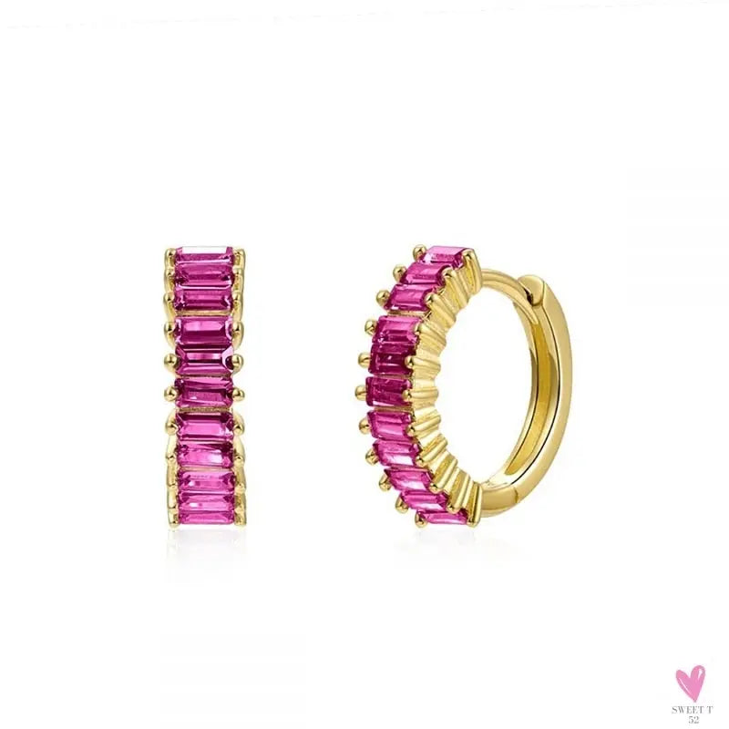 Gold Filled Stud Earrings For Women & Girls - Ear Cuffs, Colorful Zircon Dangle Hoop Earrings, Fashion, Party Jewelry-Earrings-SWEET T 52