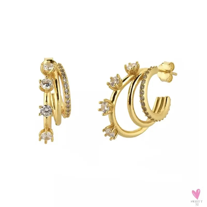 Gold Filled Stud Earrings For Women & Girls - Ear Cuffs, Colorful Zircon Dangle Hoop Earrings, Fashion, Party Jewelry-Earrings-SWEET T 52