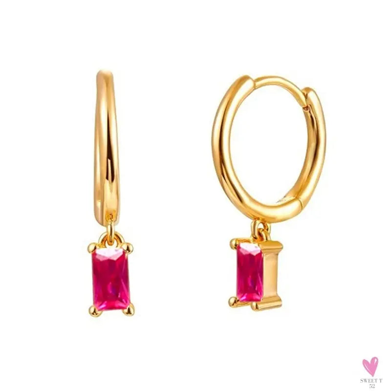Gold Filled Stud Earrings For Women & Girls - Ear Cuffs, Colorful Zircon Dangle Hoop Earrings, Fashion, Party Jewelry-Earrings-SWEET T 52