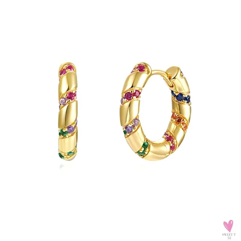 Gold Filled Stud Earrings For Women & Girls - Ear Cuffs, Colorful Zircon Dangle Hoop Earrings, Fashion, Party Jewelry-Earrings-SWEET T 52