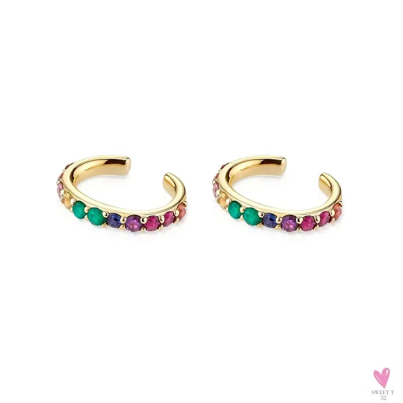 Gold Filled Stud Earrings For Women & Girls - Ear Cuffs, Colorful Zircon Dangle Hoop Earrings, Fashion, Party Jewelry-Earrings-SWEET T 52