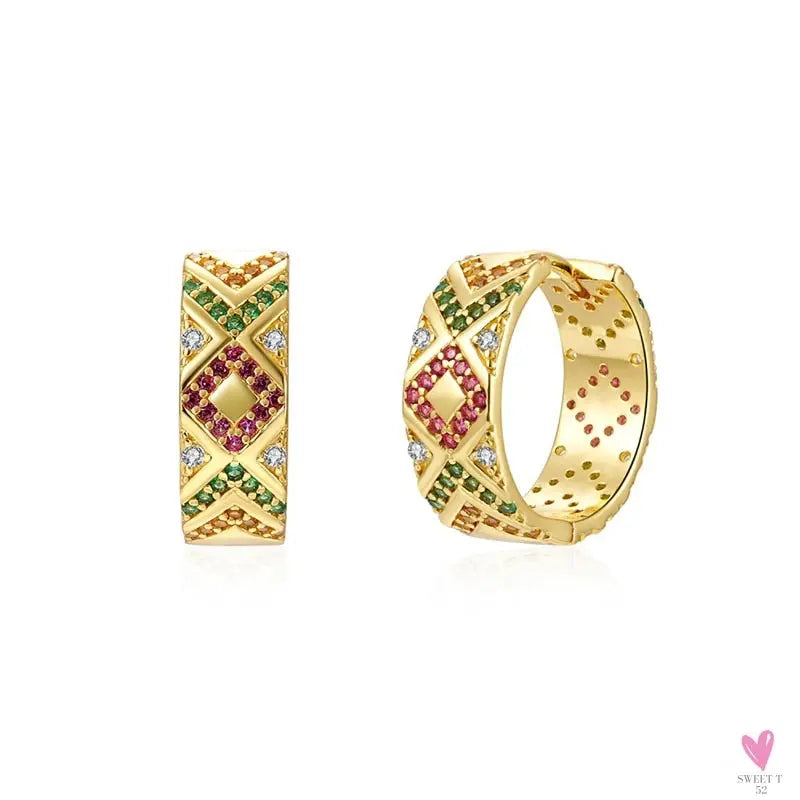 Gold Filled Stud Earrings For Women & Girls - Ear Cuffs, Colorful Zircon Dangle Hoop Earrings, Fashion, Party Jewelry-Earrings-SWEET T 52
