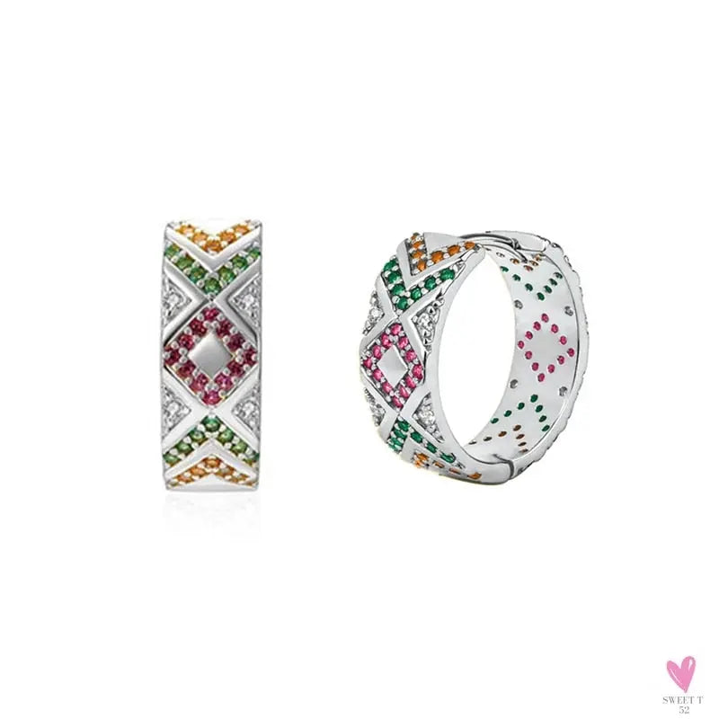 Gold Filled Stud Earrings For Women & Girls - Ear Cuffs, Colorful Zircon Dangle Hoop Earrings, Fashion, Party Jewelry-Earrings-SWEET T 52