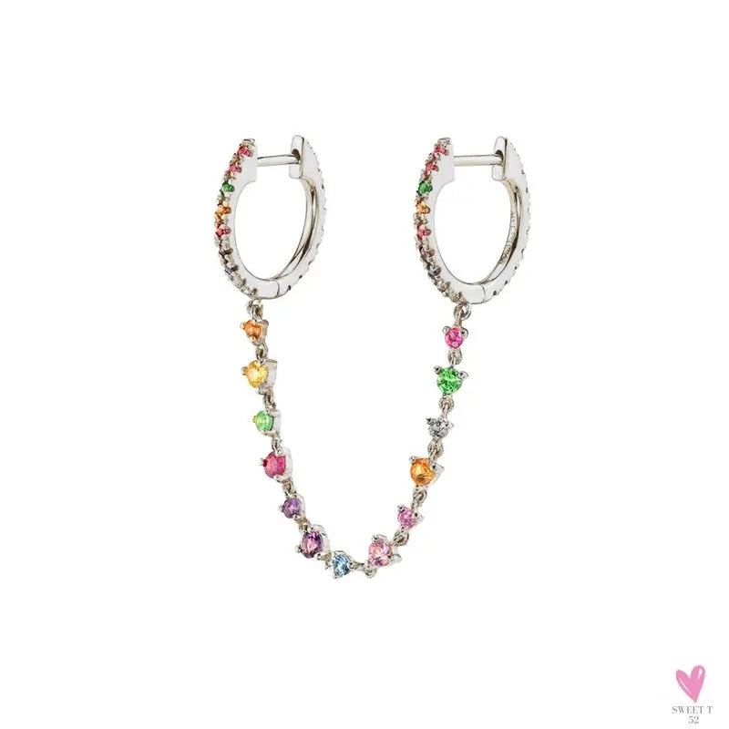 Gold Filled Stud Earrings For Women & Girls - Ear Cuffs, Colorful Zircon Dangle Hoop Earrings, Fashion, Party Jewelry-Earrings-SWEET T 52