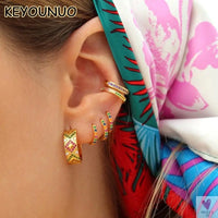 Gold Filled Stud Earrings For Women & Girls - Ear Cuffs, Colorful Zircon Dangle Hoop Earrings, Fashion, Party Jewelry-Earrings-SWEET T 52