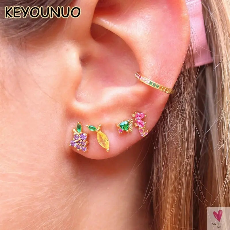 Gold Filled Stud Earrings For Women & Girls - Ear Cuffs, Colorful Zircon Dangle Hoop Earrings, Fashion, Party Jewelry-Earrings-SWEET T 52