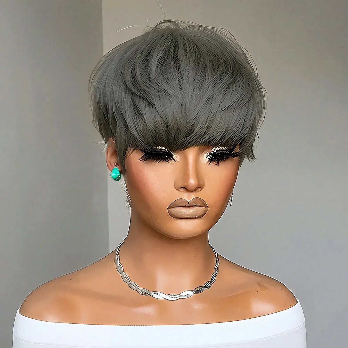 Grey Color Human Hair Wigs - Short Straight Layered Hair Wigs for Women, Machine Made Wigs for Daily Use Sweet T 52