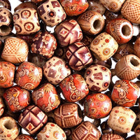 Wood Hair Beads for Women and Girls - 50 Piece Bag of 12 mm Beads, 6 mm Holes for Braids