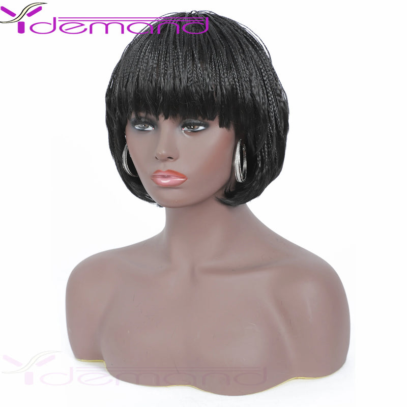 Short Braided Wigs With Bangs for Women & Girls. Braided Wigs, Natural Color, Synthetic Hair Fiber