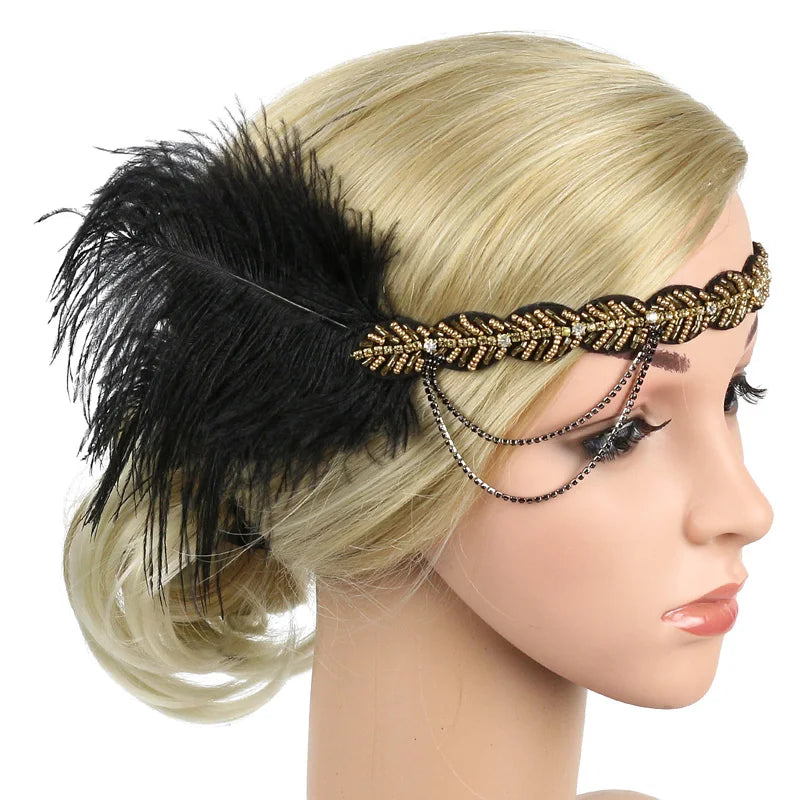 Hair Accessories - Peacock, Black Rhinestone, Beaded, Sequin 1920s Vintage Gatsby Party Headpieces for Women