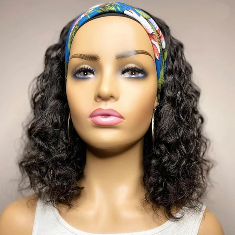 Curly Headband Wig,  Short Human Hair Wig for Women & Girls, Brazilian Remy Human Hair Bob