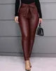 Women's Casual PU Leather Pants, Hip Hop Style Casual Trousers, Elastic Waist, Skinny Pencil Pants.