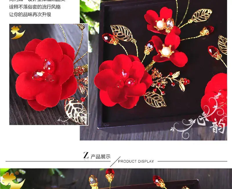 Red Hairpins/Bride Hair Clips - Vintage Chinese Wedding Hair Accessories for Women and Girls-hair accessories-SWEET T 52