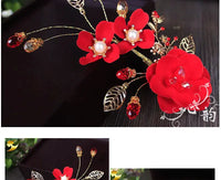 Red Hairpins/Bride Hair Clips - Vintage Chinese Wedding Hair Accessories for Women and Girls-hair accessories-SWEET T 52