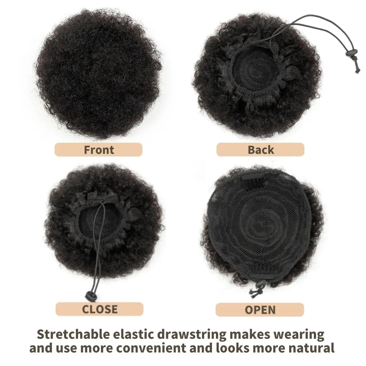 Afro Puff Kinky Curly Drawstring Ponytail - 4, 6 & 8 Inch, 8 Shades