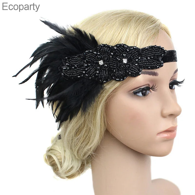 Hair Accessories - Peacock, Black Rhinestone, Beaded, Sequin 1920s Vintage Gatsby Party Headpieces for Women