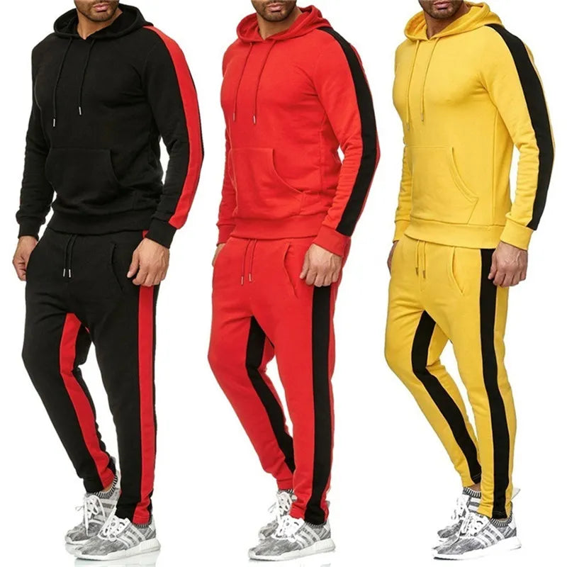 Men's 2 Piece Tracksuit - Color Block Sweatsuit with Stripes. Casual Long Sleeve Warm Winter Moisture Wicking Sportswear