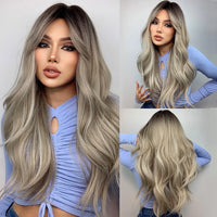 EASIHAIR Light Orange Synthetic Wigs Long Wavy Ombre Natural Hair Wigs with Bangs for Women Cosplay Lolita Wig Heat Resistant SWEET T 52