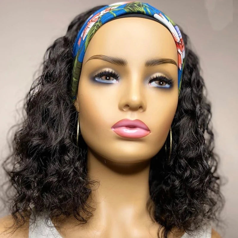 Curly Headband Wig,  Short Human Hair Wig for Women & Girls, Brazilian Remy Human Hair Bob