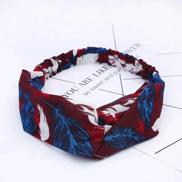 Bohemian Criss-Cross Elastic Hair Bands - Knot Headbands for Women & Girls - Bandana Girls Striped Hairwear-Headbands-SWEET T 52