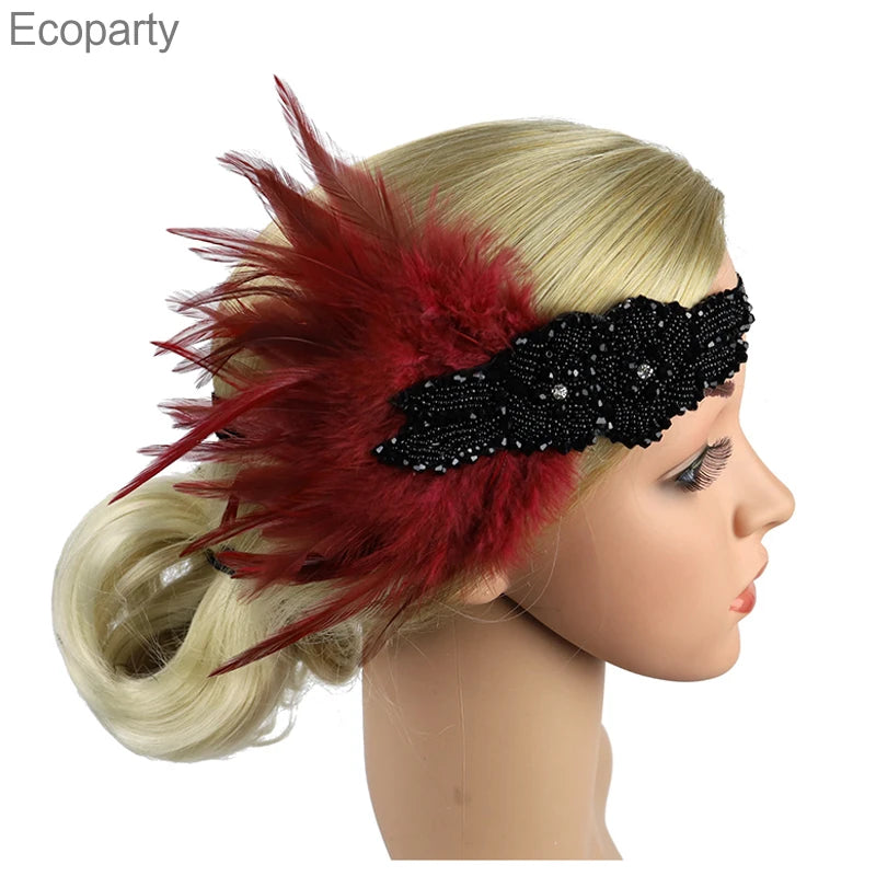 Hair Accessories - Peacock, Black Rhinestone, Beaded, Sequin 1920s Vintage Gatsby Party Headpieces for Women