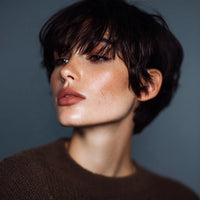 Dark Brown Layered Synthetic Short Wig with Bangs, 8 Inches