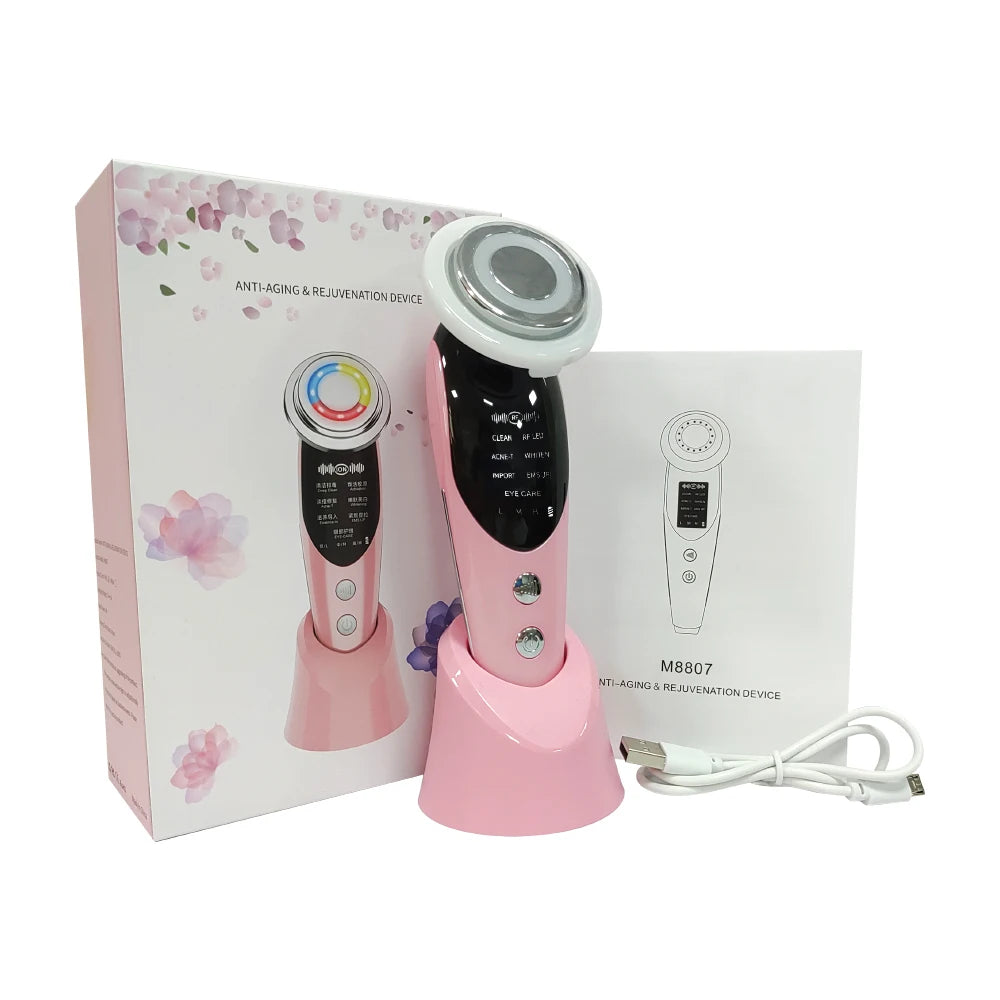 7 in 1 RF&EMS Micro Current Lifting Device - Vibration LED Face Skin Rejuvenation, Wrinkle Remover, Anti-Aging Facial Beauty Device