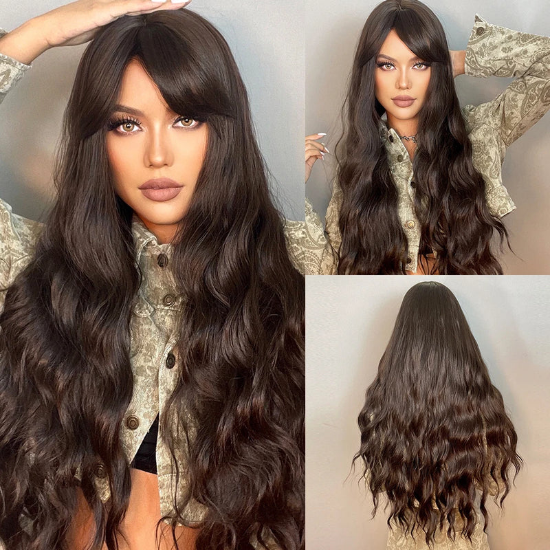 EASIHAIR Light Orange Synthetic Wigs Long Wavy Ombre Natural Hair Wigs with Bangs for Women Cosplay Lolita Wig Heat Resistant SWEET T 52
