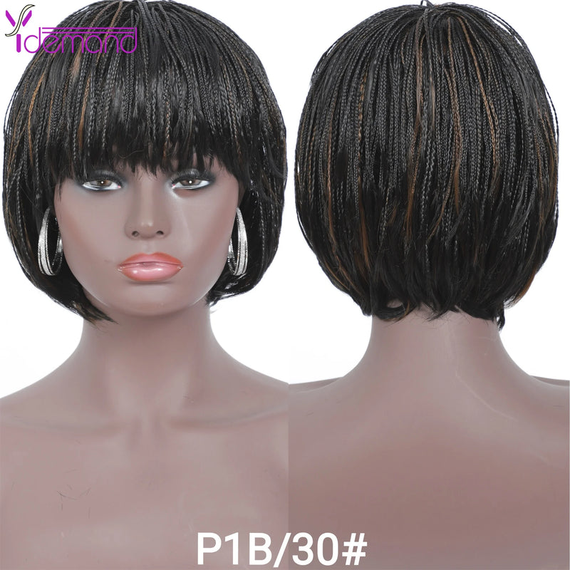 Short Braided Wigs With Bangs for Women & Girls. Braided Wigs, Natural Color, Synthetic Hair Fiber