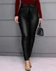 Women's Casual PU Leather Pants, Hip Hop Style Casual Trousers, Elastic Waist, Skinny Pencil Pants.