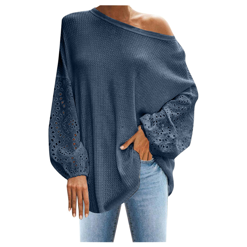 Flare Sleeve T-Shirt  for Women and Girls, Off Shoulder With Lace, Loose Knitted Tee With Round Neck