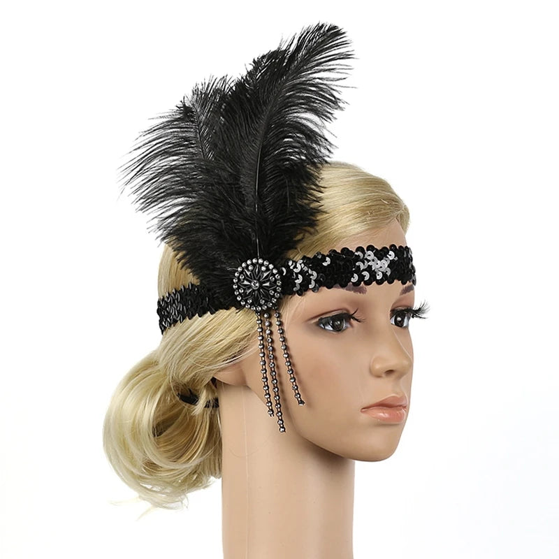 Hair Accessories - Peacock, Black Rhinestone, Beaded, Sequin 1920s Vintage Gatsby Party Headpieces for Women