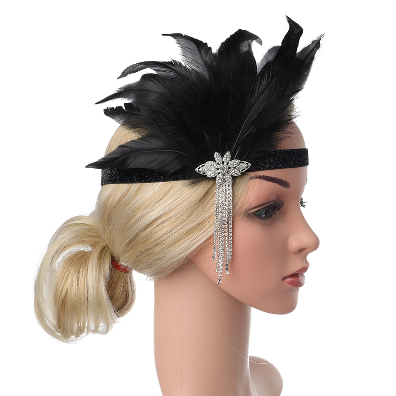 Hair Accessories - Peacock, Black Rhinestone, Beaded, Sequin 1920s Vintage Gatsby Party Headpieces for Women