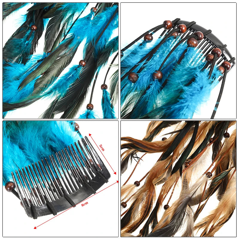 Tassel Feather Hair Combs/Hairpins for Women/Men (Unisex), Colorful Headdress/Hairwear/Hair Clip