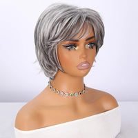 2025 Popular Vanilla Milk Tea White Gray Bangs Wig Female Short Hair and Micro-volume Transparent Synthetic Wig SM533 Sweet T 52