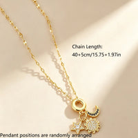 Celestial Sun, Star & Moon Zirconia Pendant Necklace - Gold Stainless Steel