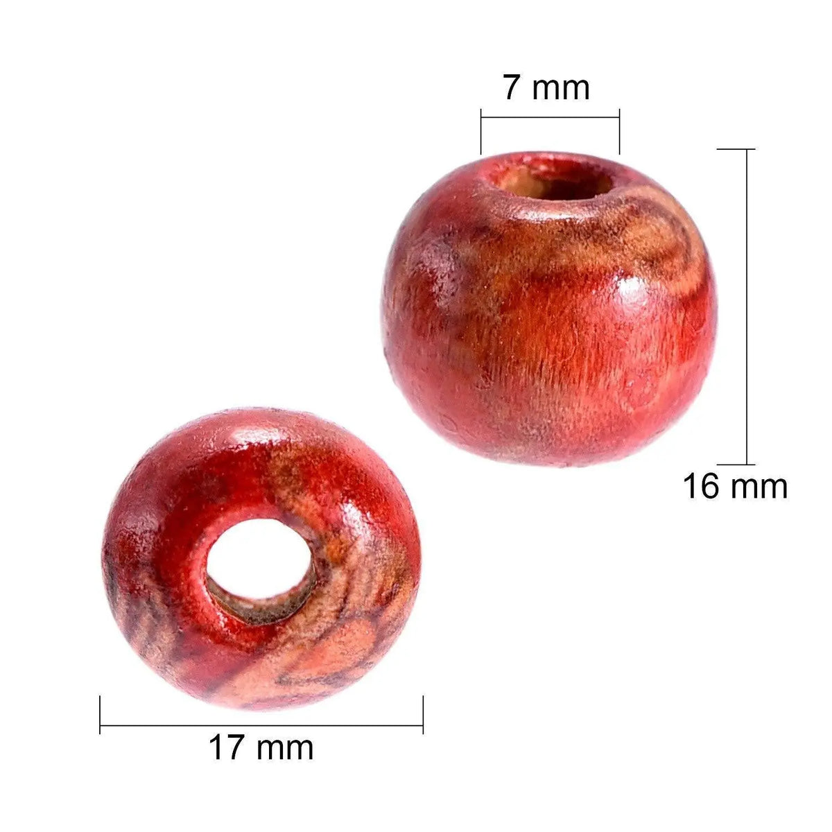 Wood Hair Beads for Women and Girls - 50 Piece Bag of 12 mm Beads, 6 mm Holes for Braids