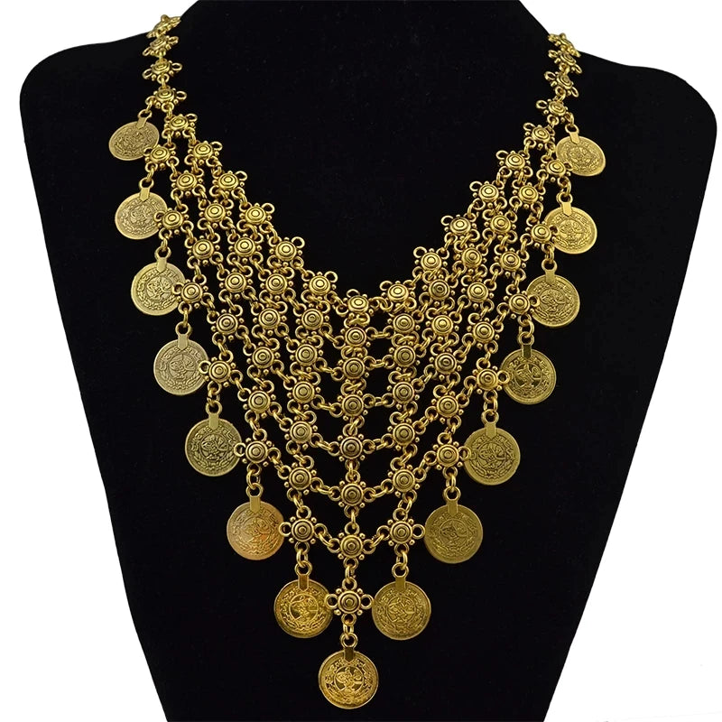 Bohemian Women's Gold/Silver Color Coin Tassel Necklace. Classic Vintage Turkish Dress Jewelry