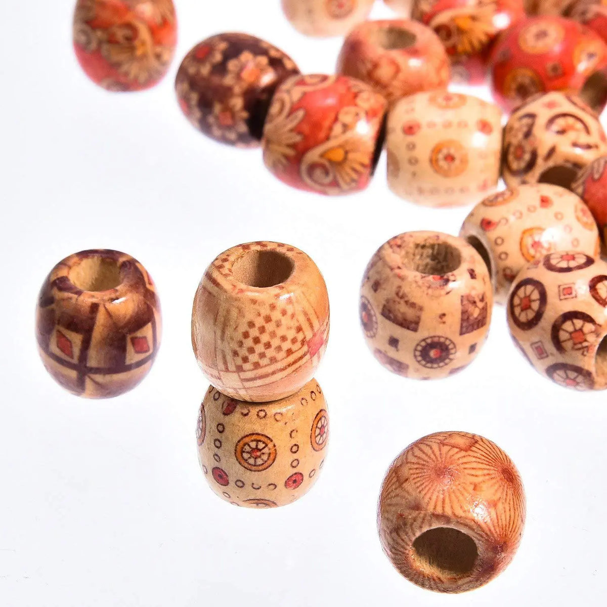 Wood Hair Beads for Women and Girls - 50 Piece Bag of 12 mm Beads, 6 mm Holes for Braids