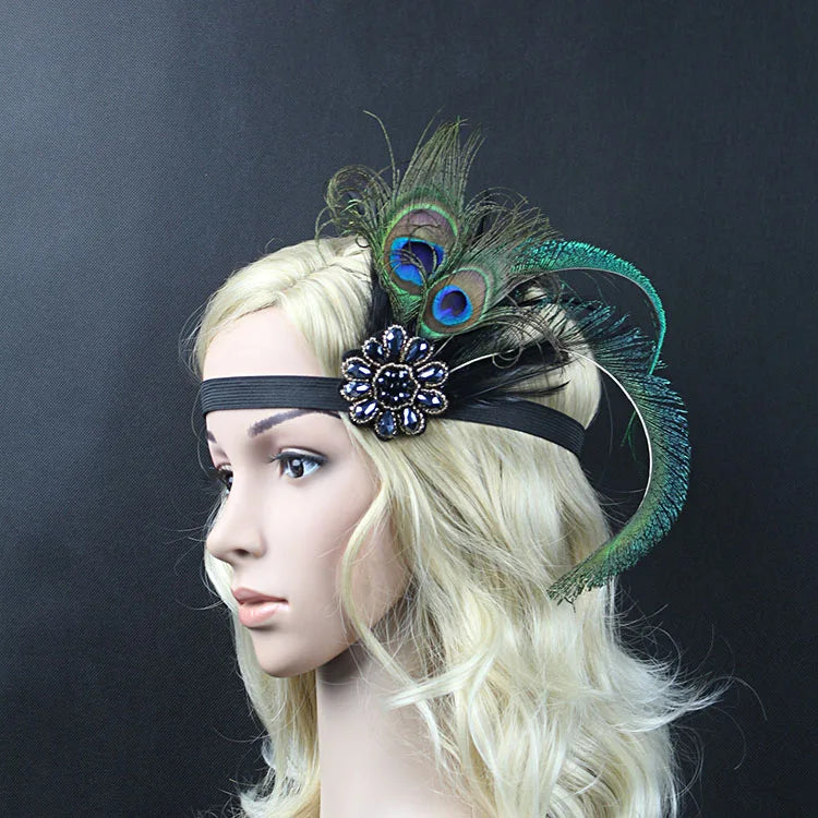 Hair Accessories - Peacock, Black Rhinestone, Beaded, Sequin 1920s Vintage Gatsby Party Headpieces for Women