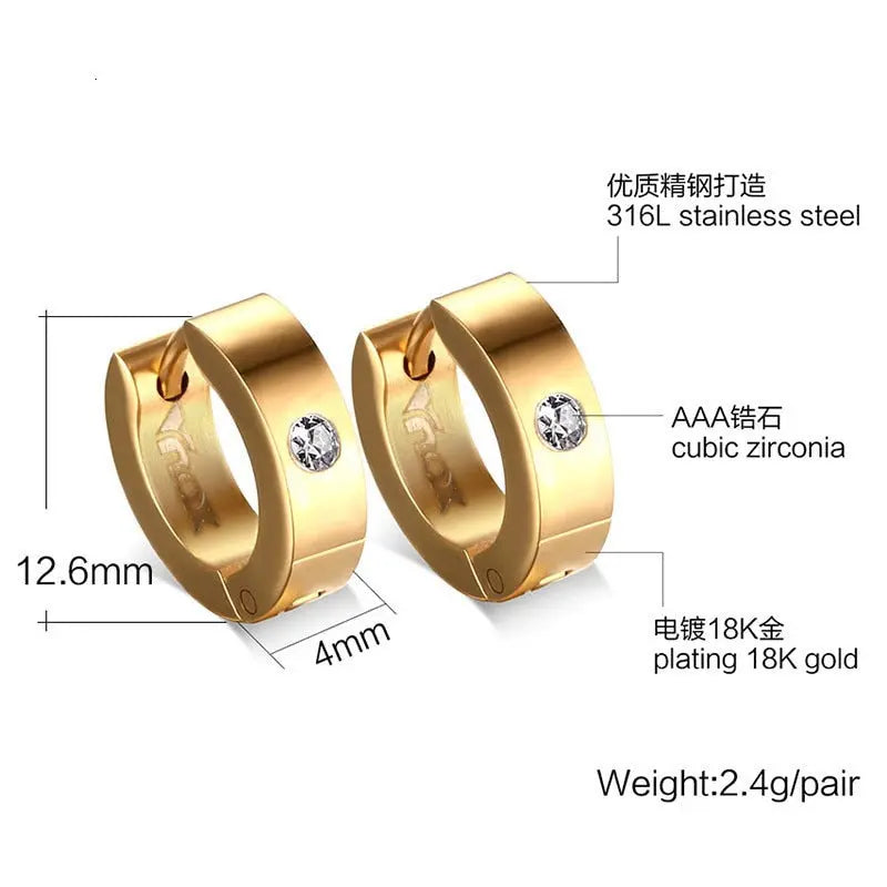 Cute Hoop Earrings in Stainless Steel and Crystal, Ear Cuffs, Brincos Huggie Jewelry for Men and Women-earrings-SWEET T 52