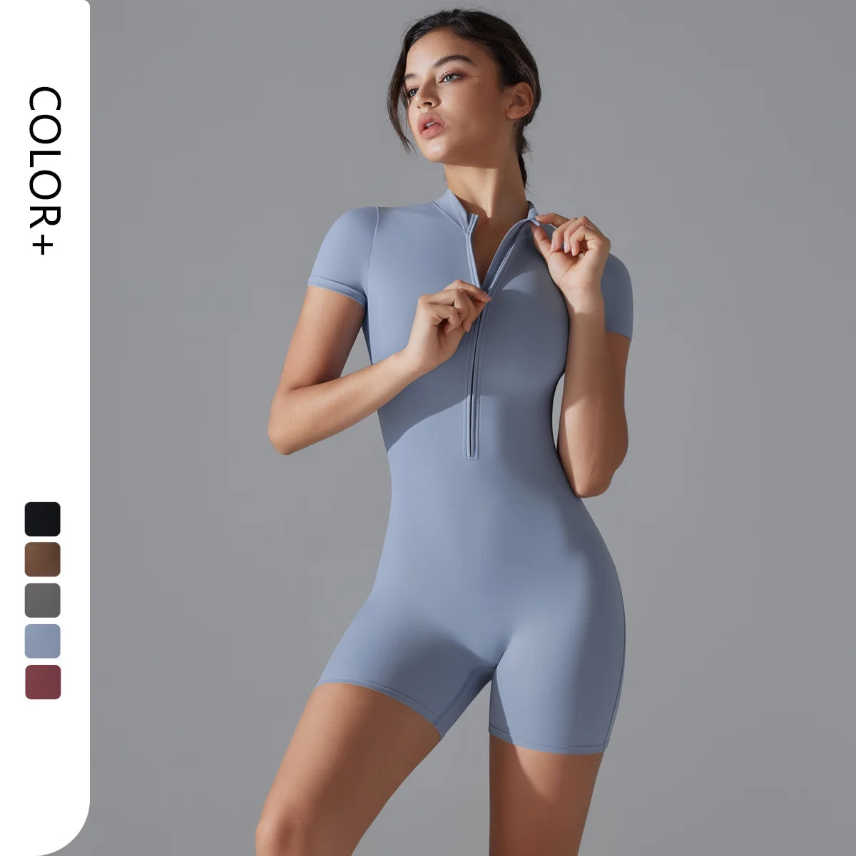 Wholesale Gym One Piece Yoga Romper Zipper Short Sleeve Fitness Jumpsuit for Women Sweet T 52