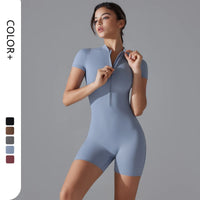 Wholesale Gym One Piece Yoga Romper Zipper Short Sleeve Fitness Jumpsuit for Women Sweet T 52