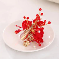 Red Hairpins/Bride Hair Clips - Vintage Chinese Wedding Hair Accessories for Women and Girls-hair accessories-SWEET T 52