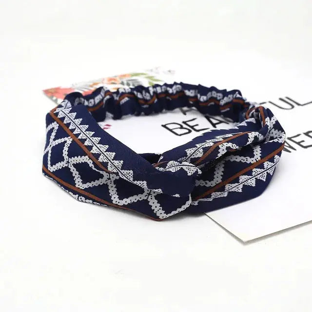 Bohemian Criss-Cross Elastic Hair Bands - Knot Headbands for Women & Girls - Bandana Girls Striped Hairwear-Headbands-SWEET T 52